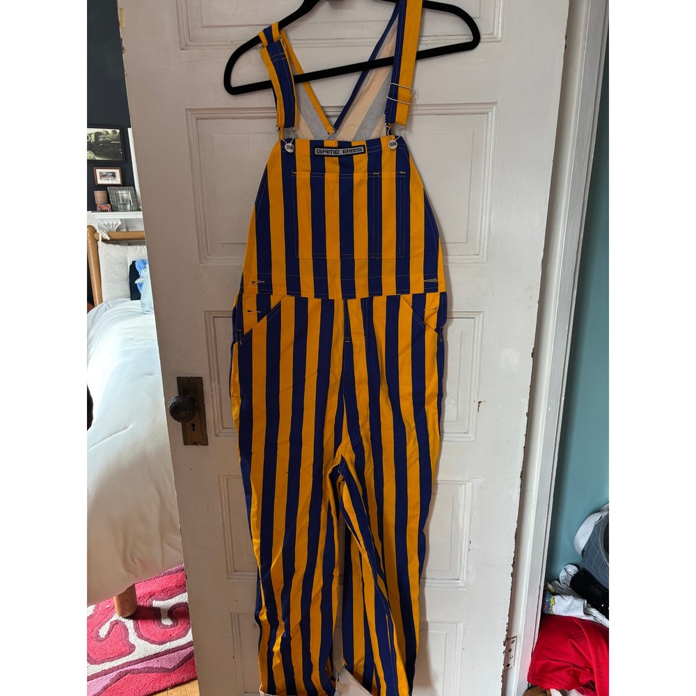 Game Bibs Strip Overalls Mens Small Blue Yellow Gameday Spirit Tailgate Fan Gear